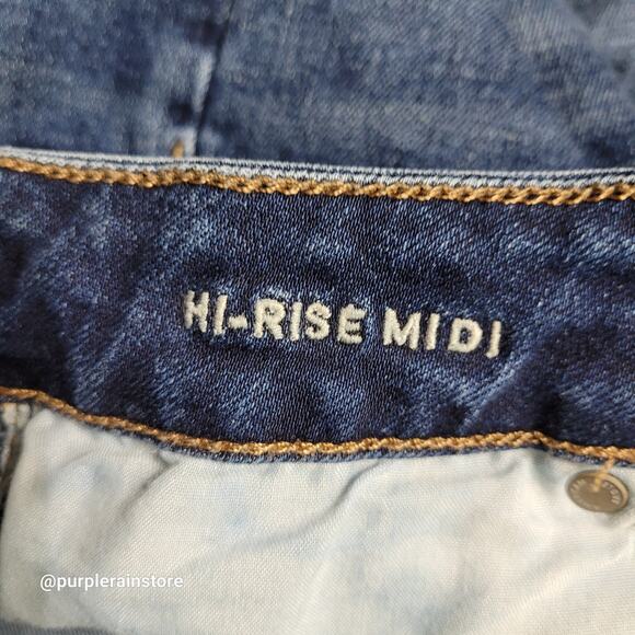 American Eagle Hi Rise Midi Shorts Size 6 Super Stretch Medium Dark Wash NWOT - Picture 4 of 11